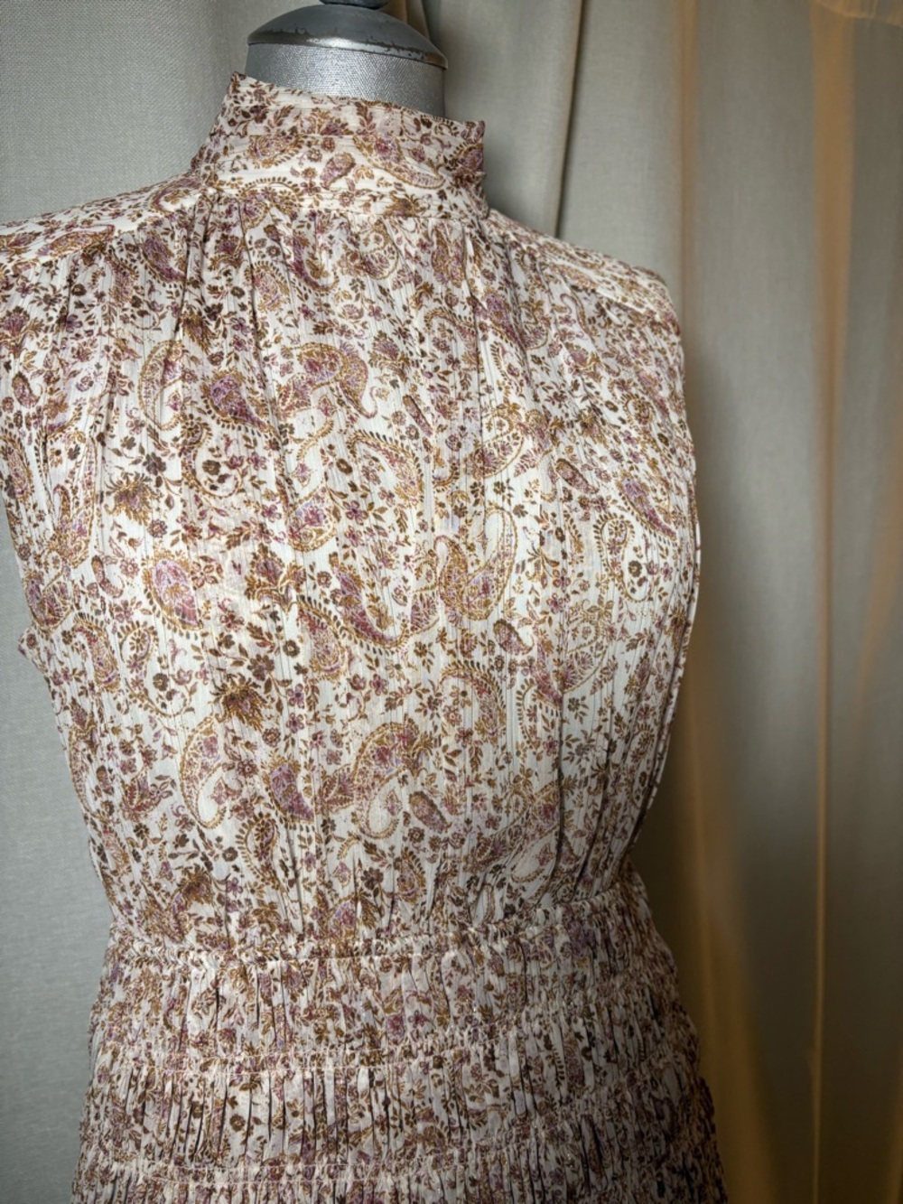 House of Harlow 1960 Paisley Smocked Mini Dress Boho Luxe Farm Rio Vibe Small - Picture 3 of 15